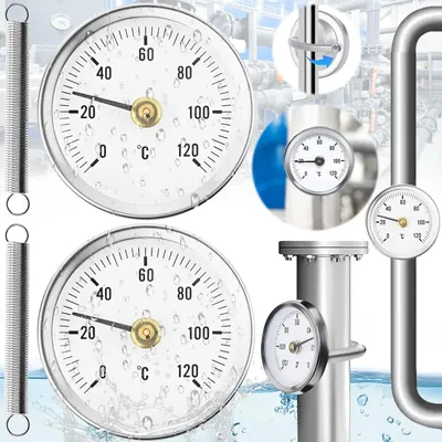 2 Rohrthermometer 0–120 °C, 63 mm, Edelstahl 304, mit Feder