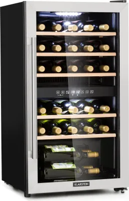 Image de Klarstein Cave à vin 29 bouteilles, cave de service avec étagères en bois amovibles, porte en verre,tactile, écran LCD, éclairage intérieur, temp de 5 à 18°C, cave a vin veillissement, Noir