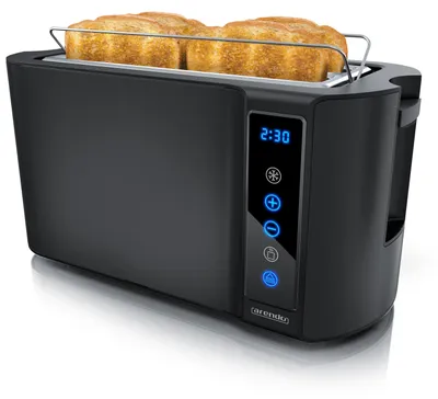 Obrázok produktu pre Arendo Hriankovač na 4 plátky s dlhou štrbinou 1500 W, nástavec na rolky, tepelne izolovaný, displej, dotykový, čierny