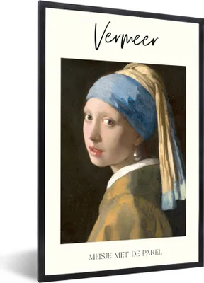Produktbild von MuchoWow® Gerahmtes Poster Mädchen mit Perlenohrring - Vermeer - Kunst 40x60 cm - Poster mit Schwarzem Bilderrahmen Wandposter Rahmen Foto Bilder - Papierdruck - Wandbilder