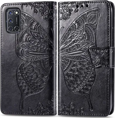 Produktbild von Mobigear Butterfly OPPO A72 Hülle Klapphülle Geldbörse - Schwarz
