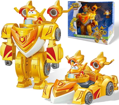 Produktbild von Spielfigur Super Wings EU770352 – Super-Roboteranzug Golden Boy, ca. 18 cm große, verwandelbare Spielfigur, 2-in-1-Roboteranzug und Superauto, für Kin