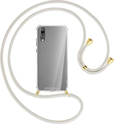 Produktbild von Handykette Backcover-Schutzhülle mit Band (Metall goldfarben) für Huawei P20 - broken white