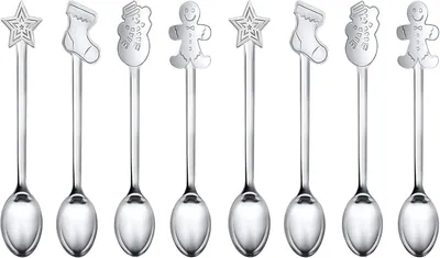 Produktbild von Löffel Weihnachtslöffel, 8 Stück, Weihnachtslöffel, Edelstahl, Weihnachtskaffeelöffel-Set, Dessertlöffel, Eislöffel, langer Weihnachtslöffel, langer L