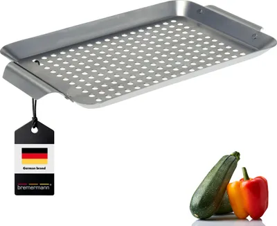 Immagine prodotto di piastra grill in acciaio inox bremermann (32 x 1,5 x 18,5 cm), cestello grill, padella grill