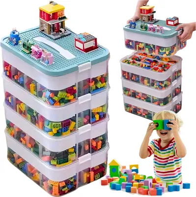 Zdjęcie produktu dla Pudełko Pojemnik Na Klocki Piętrowy 4 Warstwowy Lego Organizer Przegródkami