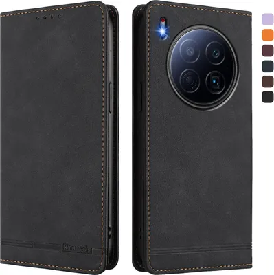 Image de Etui pour Tecno Camon 40 Premier, étui rétro en cuirPolyuréthaneavec support et fentes pour cartes de crédit Noir