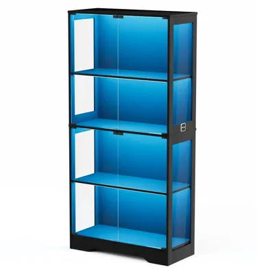 Immagine prodotto di Armadio vetrina - Vetrina in vetro a 4 ripiani - Antipolvere - Illuminazione a LED - Porte in vetro - Spazio di stoccaggio - Sensore intelligente - Nero