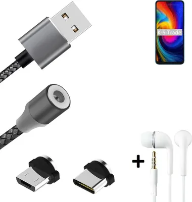Produktbild von K-S-Trade® Hochwertiges Magnet-Lade-kabel Sync-Kabel Daten-Kabel + Kopfhörer kompatibel mit UMIDIGI F3S mit USB-Typ-C-Anschluss und