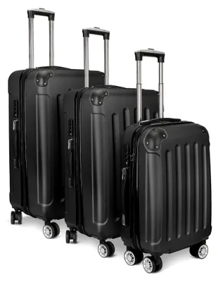 Produktbild von Gepäckset mit 3 Koffern, Reisekoffer Set mit 4 Rollen und Zahlenschloss, ABS-Hartschalenkoffer, Trolley mit Teleskopgriff in Schwarz