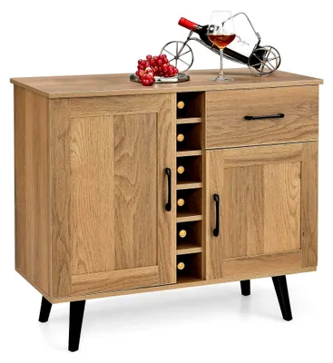 Produktbild von Sideboard Anrichte Kommode, Küchenschrank mit Weinregal für 6 Flaschen, Buffetschrank mit 2 Türen & 1 Schublade & verstellbaren Fächern, Aufbewahrungsschrank 90x40x79cm