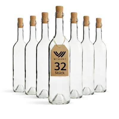 Produktbild von Weinflasche 750 ml Bordeaux 32 Stück, Weiß Weinflasche mit Korken, Leere Glasflasche, Wasserflasche, Leere Likörflaschen, Wein Zubehör, Glasflaschen