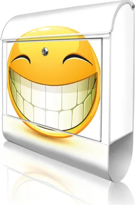 Produktbild von banjado Design Briefkasten Stahl weiß mit Zeitungsfach pulverbeschichtet "Smile" 38x46x12,5cm & 2 Schlüssel - Postkasten A4 Einwurf inkl. Montagematerial [BKW 10188]