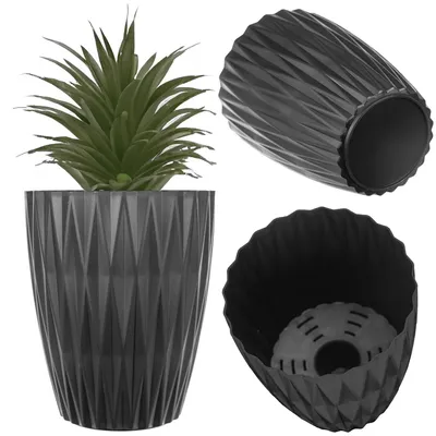 Obrázek produktu pro Plastový květináč – květináč s vložkou 20,5 cm – moderní design – pro květiny a zelené rostliny – černý