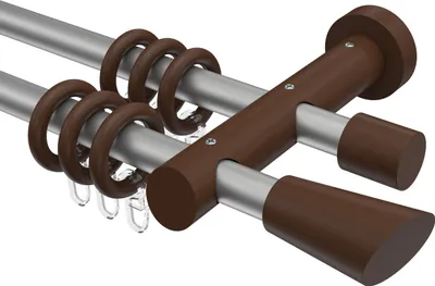 Produktbild von Interdeco Gardinenstange / Vorhangstange Silbergrau / Nussbaum lackiert, Typ Talena Bero (Konus Schräge), 20 mm Ø 2-läufig, 220 cm