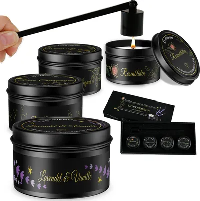 Produktbild von Geschenkset für Frauen, 4x Duftkerzen mit Kerzenlöscher, Geburtstagsgeschenk für Freundin oder Mama