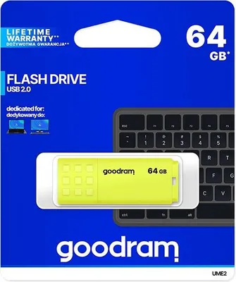 Obrázek produktu pro Goodram UME2, 64 GB, USB Typ-A, 2.0, 20 MB/s, Čepice, Žlutá