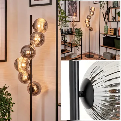 Produktbild von Garaguso Stehlampe aus Metall/Riffelglas in Schwarz/Rauchfarben