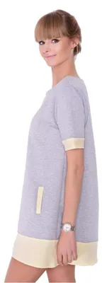 Produktbild von Damen Kleid Minikleid mit Kurzarm;S/M; Grau/Pastellgelb