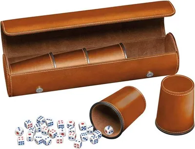 Obrázek produktu pro Philos kostky v imitaci kůže hnědé - Hrací sada kostek 5 kusů