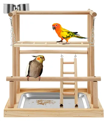 Produktbild von Papageienspielregal aus Holz mit Leiter und Kletterschaukel, 40x26x45,5 cm, Naturholz für Wellensittiche, Ziegensittiche und Kleinvögel