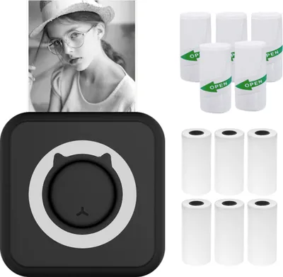 Obrázok produktu pre Mini tlačiareň na fotografie pre smartfón Bluetooth termotlačiareň na okamžité fotografie so 6 kotúčmi termálneho papiera a 5 kotúčmi samolepiaceho papiera, 57 mm, kompatibilná so systémami iOS a Android