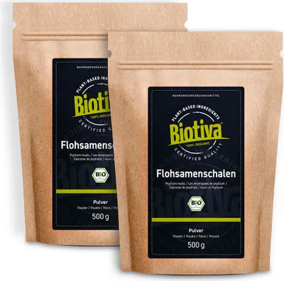 Produktbild von Biotiva Flohsamenschalen Pulver 1000g (2x500g) aus biologischem Anbau