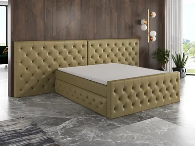 Produktbild von Boxspringbett SVEN 180 x 200 mit 2 Bettkästen, Bonell-Matratze und Topper. Farbe: Hellbraun