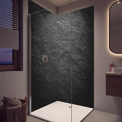Produktbild von Duschrückwand - Wandverkleidung für Dusche aus Acryl 0,3 cm - 80 x 210 cm - Schwarzer Schieferstein