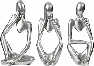 Productafbeelding van Unyqoos® Set van 3 denkersculpturen van hars (kunststofhars) – abstracte decoratieve figuren, elk 6x9x13 cm, met een hoogglanzende lak, geschikt voor woonkamer, slaapkamer of kantoor