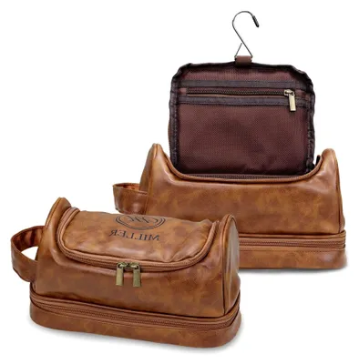 Produktbild von Personalisierte Kulturtasche für Reisen, große Hängetasche aus wasserdichtem Leder, Geschenk für Reisende