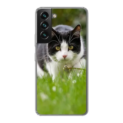Produktbild von MuchoWow® Handyhülle Schutzhülle Hülle für Samsung Galaxy S22 Katze - Gras - Schwarz - Weiß - Mädchen - Kinder - Jungen - Kinder Silikon Softcase Handy Hülle - Mobiltelefonhülle