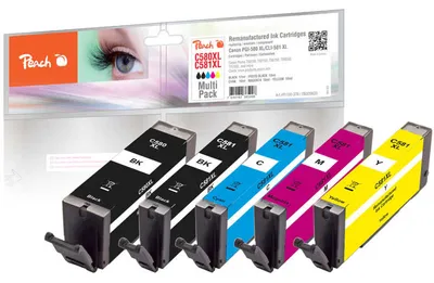 Produktbild von Peach PI100-378, Hohe (XL-) Ausbeute, Schwarz, Cyan, Magenta, Gelb, 17 ml, 10 ml, 5 Stück(e), Multipack