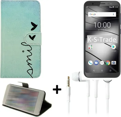 Produktbild von K-S-Trade Schutz-Hülle Handy-Hülle kompatibel mit Gigaset GS185 360° Wallet Case Schutz Hülle ''smile'' inkl. ohrstöpsel Smartphone Handy Flip