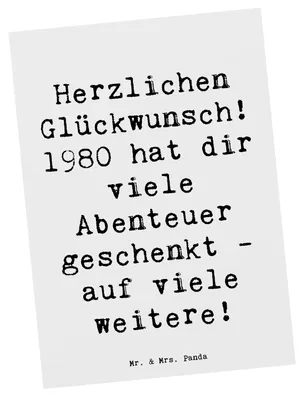 Produktbild von Mr. & Mrs. Panda Postkarte Spruch 1980 Geburtstag Abenteuer - Weiß - Geschenk, bildkarte, Geburtstagsfreude, Erinnerungen, einzelkarte, Alter, Ansichtskarten, Jahrgang