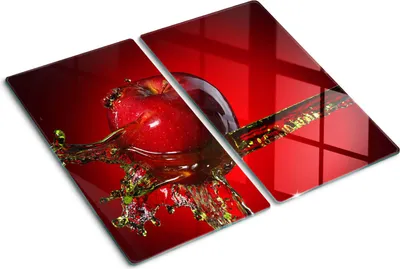 Obrázok produktu pre Sklenená ochranná doska – Kryt varnej dosky – Kryt na indukčnú dosku – 2x30x52 cm  – Rýchle čistenie – Tvrdené sklo – Jablko a voda