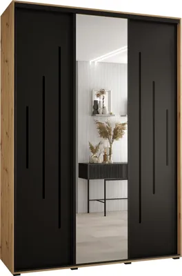 Produktbild von MEBLE KRYSPOL Cannes 13 Schrank mit 3 Schiebetüren - 205,2x180x60 cm - Artisan Schwarz Schwarz