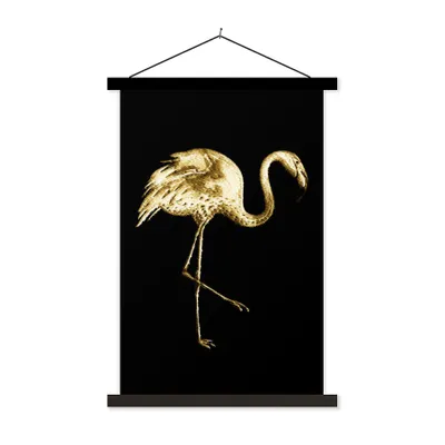 Produktbild von MuchoWow® Textilposter Gold - Flamingo - Schwarz 40x60 cm mit schwarzem Rahmen - Wanddekorationen