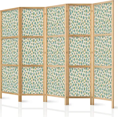 Produktbild von 5-teiliger Einseitiger Vlies Japanischer Paravent - Giraffe Pattern - Animal Pattern in Turquoise Spots on a Light Background. 225x172 cm f-A-10195-bh-b