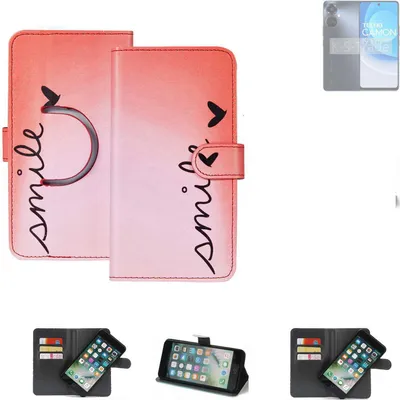 Produktbild von K-S-Trade Schutzhülle Handyhülle kompatibel mit Tecno Camon 19 Pro 5G Hülle cover bookstyle Etui ''smile'' rot Standfunktion Kameraschutz (1Stk)
