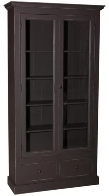 Produktbild von Casa Padrino Landhausstil Wohnzimmer Vitrinenschrank Antik Schwarz 109 x 39 x H. 210 cm - Wohnzimmerschrank mit 2 Glastüren und 2 Schubladen