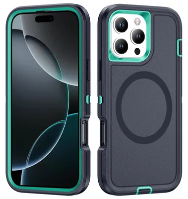 Produktbild von Mobigear Rugged Mag iPhone 16 Pro MagSafe Schutzhülle, Hartschalengehäuse, Rückseite, stoßfest - Dunkelblau