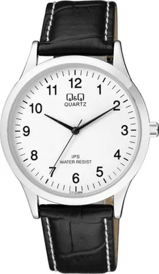 Produktbild von Q&Q Herrenuhr mit Kunstlederionsarmband, schwarz/silberfarben