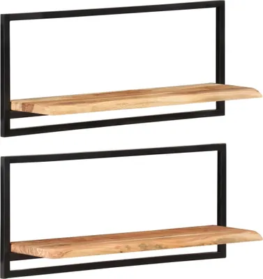 Obrázek produktu pro Maison Exclusive – nástěnné police, 2 ks, 80 × 25 × 35 cm, masivní akáciové dřevo a ocel