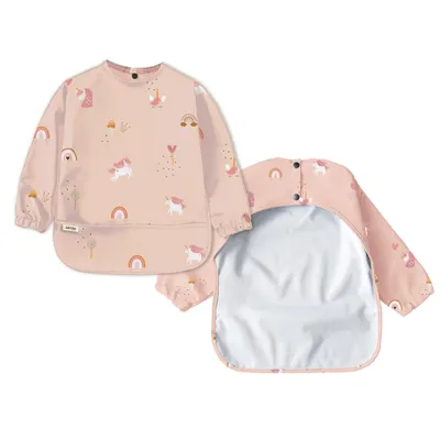 Produktbild von Ärmellätzchen Größe S mit Auffangtasche Baby und Kleinkind aus recyceltem Polyester Einhorn Print Lätzchen