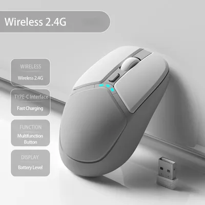 Produktbild von Kabellose ergonomische Maus V012, 2,4 GHz, 1600 DPI, 6 Tasten, leise, wiederaufladbar - Grau