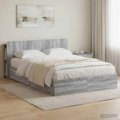 Productafbeelding van Maison Exclusive - Bedframe met opbergruimte, grijs Sonoma, 150 x 200 cm, houtvezelplaat