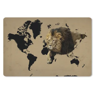Produktbild von MuchoWow® Schreibtischunterlage Weltkarte - Schwarz - Löwe 60x40 cm - XXL Mauspad - Großes Mauspad