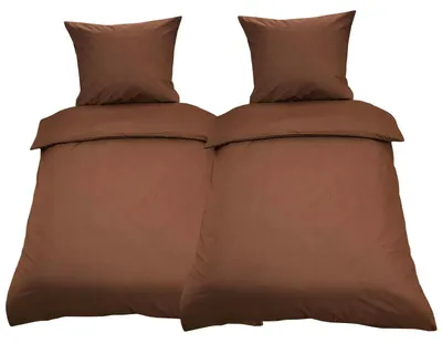 Produktbild von 4 tlg Uni Bettwäsche 135x200 Braun Einfarbig Renforce Garnitur 100% Baumwolle