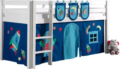 Produktbild von Spielbett >PINO< in Kiefer massiv weiß lackiert - 210x114x106 (BxHxT)